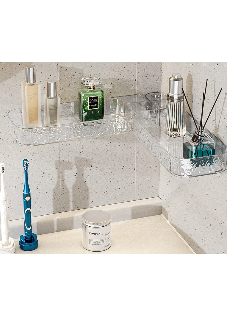 Shower Shelf, Wall Mounted Bathroom Shelf, Two Forms Foldable to Place in Corner or Flat, Easy to Install, Durable, Adhesive Shower Organizer for Bathroom Storage and Home Decor and Kitchen, Large Capacity Shower Shelf for Indoor (Transparent)  - Image 1