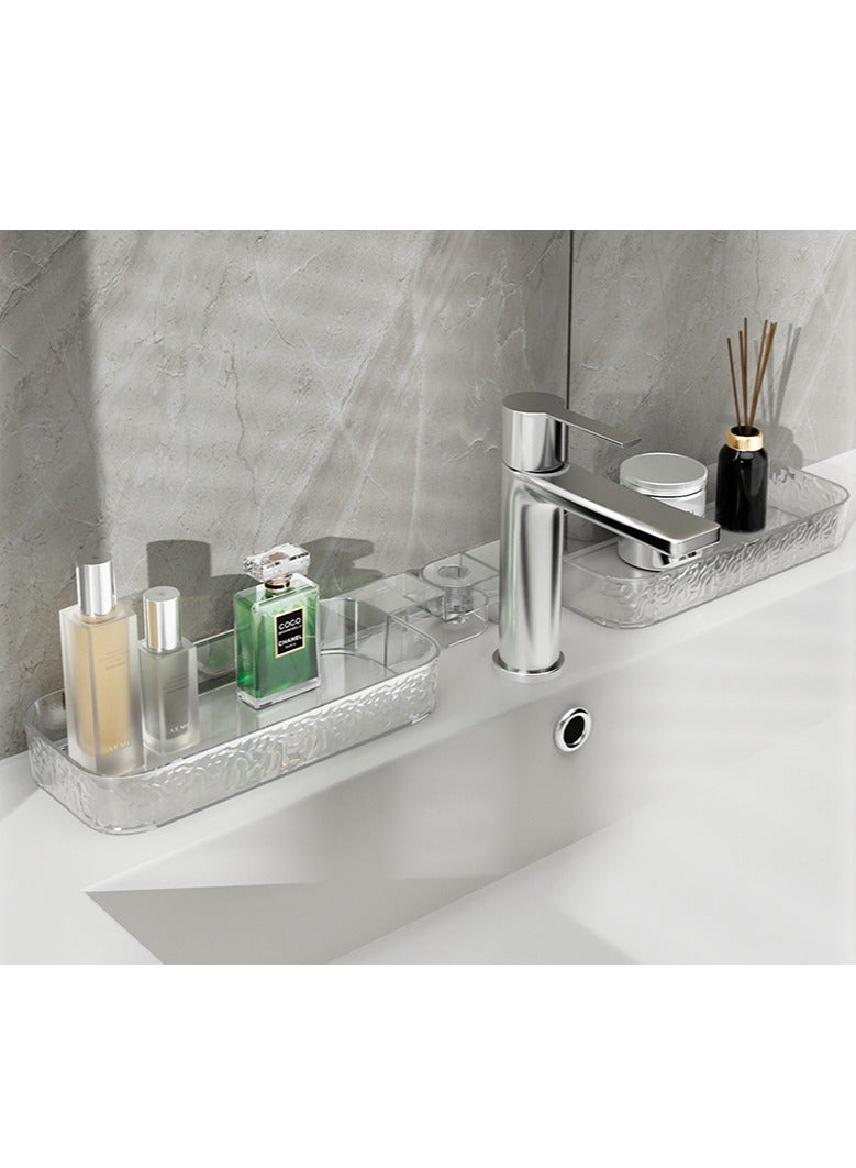 Shower Shelf, Wall Mounted Bathroom Shelf, Two Forms Foldable to Place in Corner or Flat, Easy to Install, Durable, Adhesive Shower Organizer for Bathroom Storage and Home Decor and Kitchen, Large Capacity Shower Shelf for Indoor (Transparent)  - Image 3
