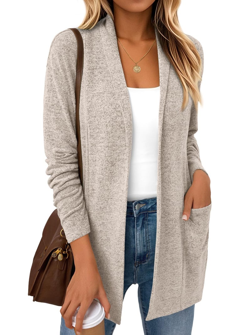 LILLUSORY Cardigan Sweaters for Women Lightweight Open Front Cardigans Casual Loose 2026 Spring Outfits with Pockets CoffeeGrey S - Image 1