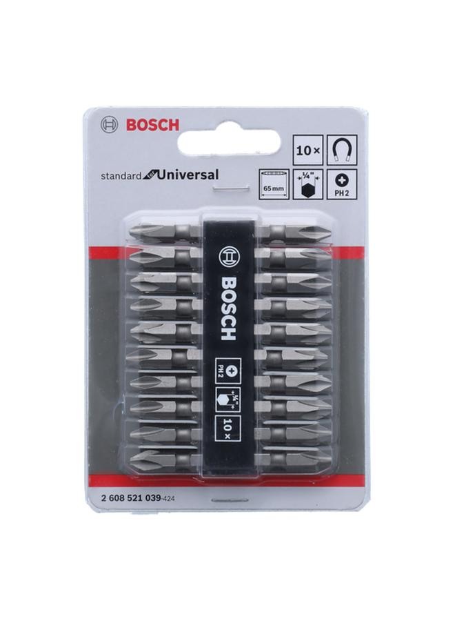بوش 10 قطع من رؤوس مفكات البراغي PH2 ذات الطرفين الصلبين للغاية مقاس 65 مم باللون الرمادي JE2 608 521 039 - Image 1