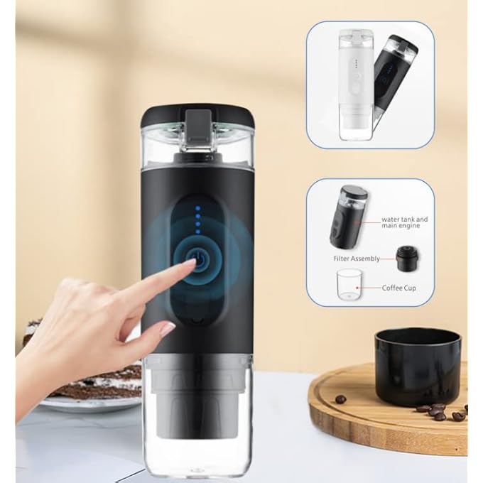 سکیلو ماكينة صنع الإسبريسو المحمولة مع ماكينة إسبريسو صغيرة للتسخين لكبسولات القهوة المطحونة سعة 85 مل خزان قابل للإزالة كوب مدمج تصميم حراري مثالي للتخييم والسفر - Image 3