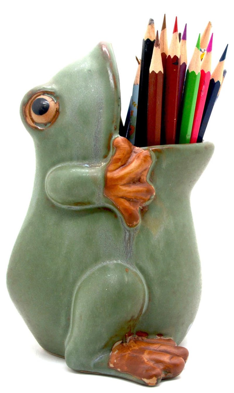 MONMOB 7" Ceramic Frog Shaped Plant Pot for Bonsai Flower Succulent Planter Candy Dish Pencil Holder Decor Multipurpose Green Frog Gift - Image 3