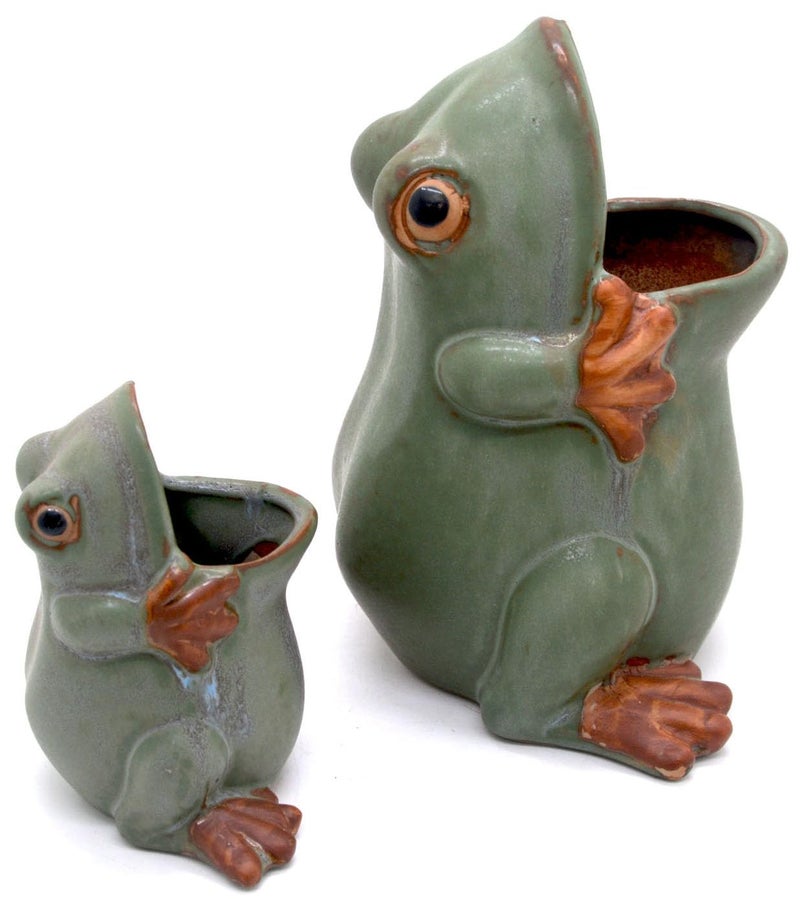 MONMOB 7" Ceramic Frog Shaped Plant Pot for Bonsai Flower Succulent Planter Candy Dish Pencil Holder Decor Multipurpose Green Frog Gift - Image 5