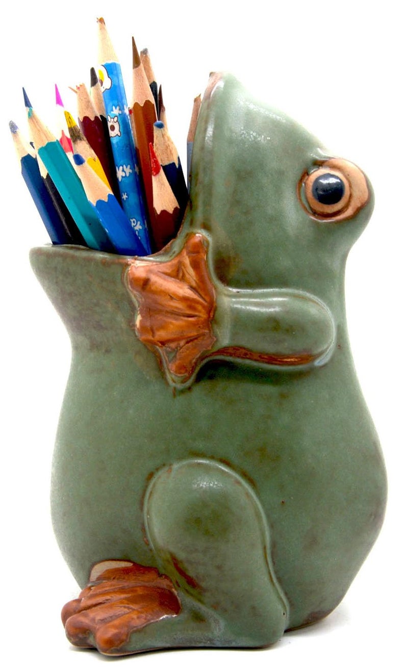 MONMOB 7" Ceramic Frog Shaped Plant Pot for Bonsai Flower Succulent Planter Candy Dish Pencil Holder Decor Multipurpose Green Frog Gift - Image 1