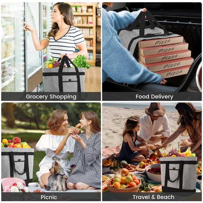 CIVJET Insulated Reusable Tote Bag for Grocery Shopping for Women, Insulated Pizza/Food Delivery Bag to Keep Food Cold/Hot, Waterproof PRO, Grey, 1PK - Image 2
