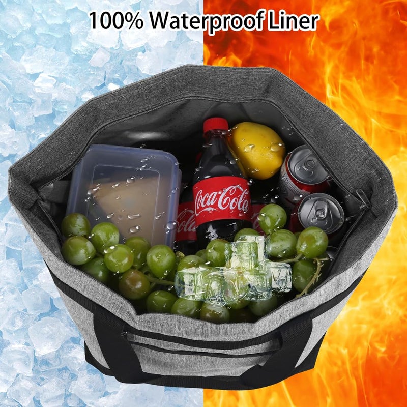 CIVJET Insulated Reusable Tote Bag for Grocery Shopping for Women, Insulated Pizza/Food Delivery Bag to Keep Food Cold/Hot, Waterproof PRO, Grey, 1PK - Image 4