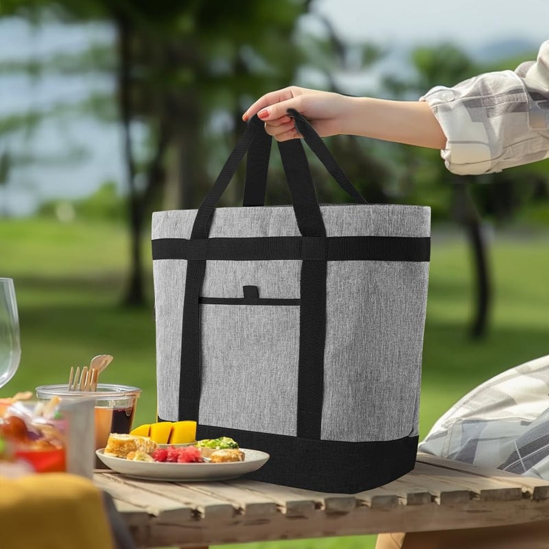 CIVJET Insulated Reusable Tote Bag for Grocery Shopping for Women, Insulated Pizza/Food Delivery Bag to Keep Food Cold/Hot, Waterproof PRO, Grey, 1PK - Image 3