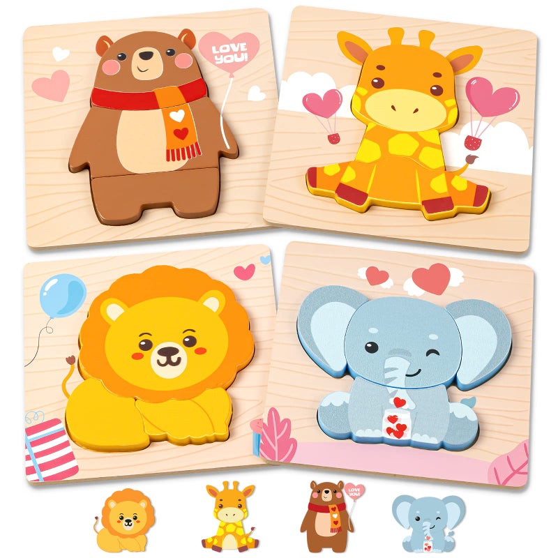 LACCHOUFEE Wooden Puzzles for Toddlers 13 4 Pack Wooden Puzzles with Animals Design Birthday Gift for Boys Girls Kids Party Favors Gifts Educational Preschool Classroom Toys - Image 3