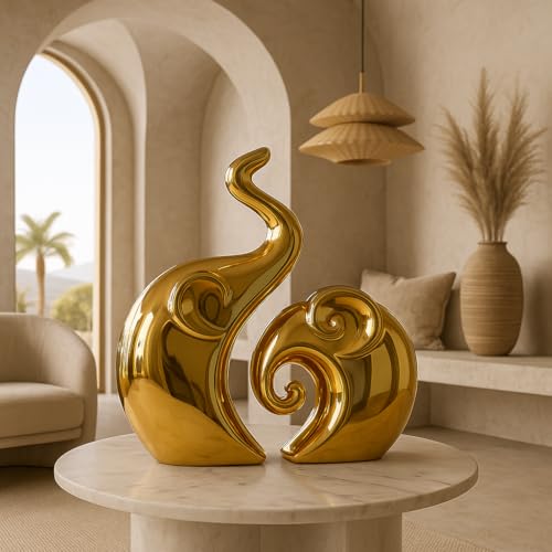 LADROX Lavish Home Decor Golden Elephant Couple Figurine | Piano Finish Ceramic Figures - (Set of 2 Piece, Gold), Love - Image 5