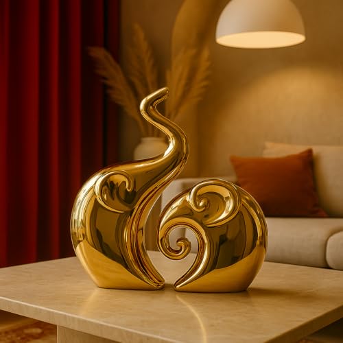 LADROX Lavish Home Decor Golden Elephant Couple Figurine | Piano Finish Ceramic Figures - (Set of 2 Piece, Gold), Love - Image 3