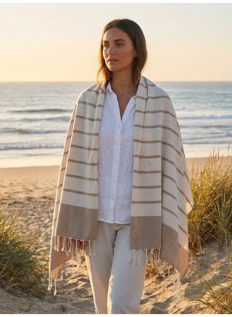 Ambrosia 90x180 cm Polycotton Light Beige Striped Turkish Fouta Towel and Multipurpose Blanket, a lightweight quick drying flat weave accessory for beach, bath, travel, and picnic use - Image 5