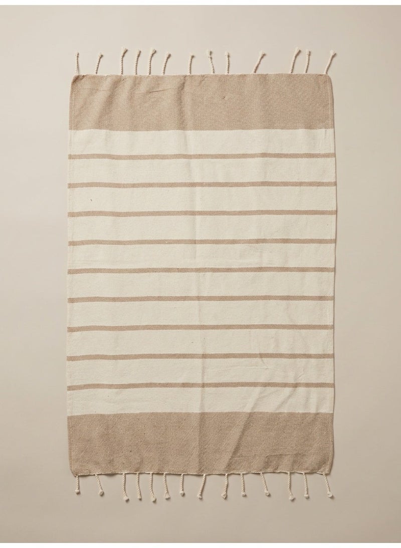Ambrosia 90x180 cm Polycotton Light Beige Striped Turkish Fouta Towel and Multipurpose Blanket, a lightweight quick drying flat weave accessory for beach, bath, travel, and picnic use - Image 1