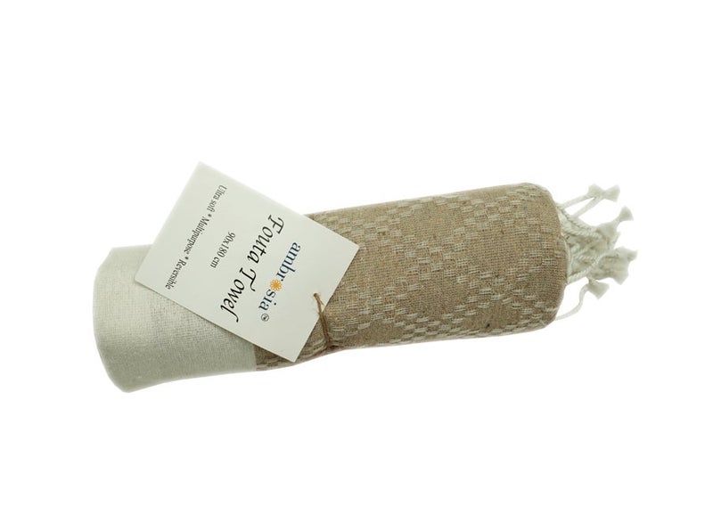 Ambrosia 90x180 cm Polycotton Light Beige Striped Turkish Fouta Towel and Multipurpose Blanket, a lightweight quick drying flat weave accessory for beach, bath, travel, and picnic use - Image 4