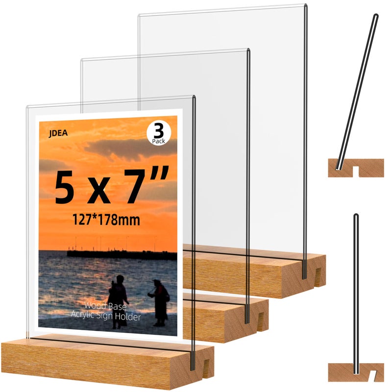 JDEA 5x7 Inch Acrylic Sign Holder with Wood Base Vertical and Slant Displays3 Pack 57 - Image 2