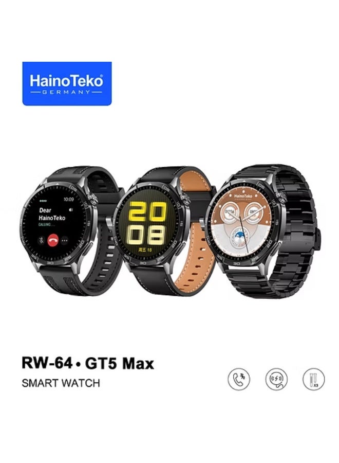 هينو تيكو ساعه Haino Teko GT5 Max الذكيه بشاشه AMOLED كبيرة عاليه الدقه , تدعم العديد من مميزات تتبع الصحه والنشاط , بطاريه كبيرة تدوم لايام , 3 احزمه مرفقين للتبديل بينهم - Image 1