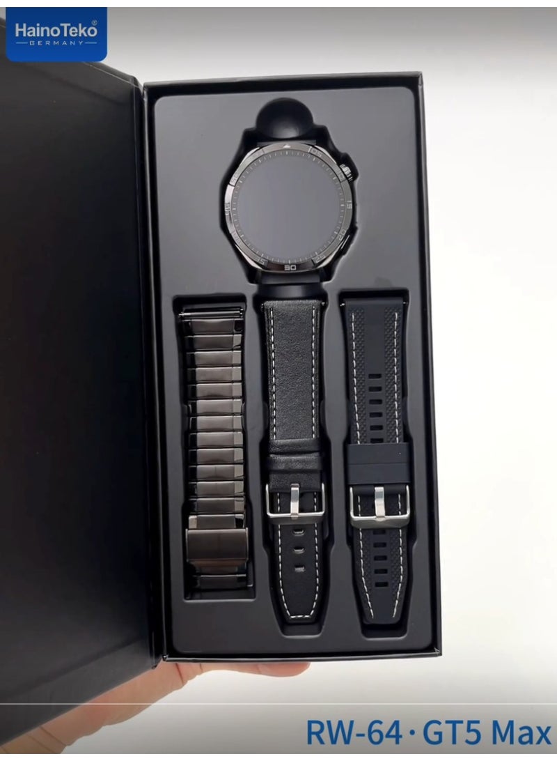 هينو تيكو ساعه Haino Teko GT5 Max الذكيه بشاشه AMOLED كبيرة عاليه الدقه , تدعم العديد من مميزات تتبع الصحه والنشاط , بطاريه كبيرة تدوم لايام , 3 احزمه مرفقين للتبديل بينهم - Image 2