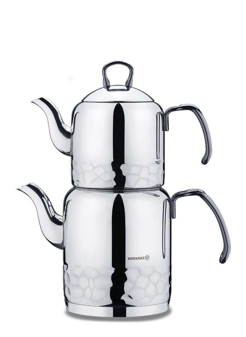Korkmaz - Korkmaz teapot set, Korkmaz steel steamer, 1.2 liters + 2.2 liters - Image 1