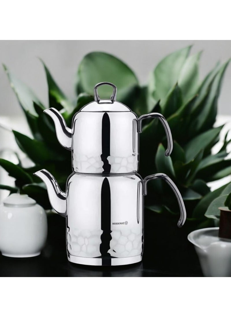 Korkmaz - Korkmaz teapot set, Korkmaz steel steamer, 1.2 liters + 2.2 liters - Image 1