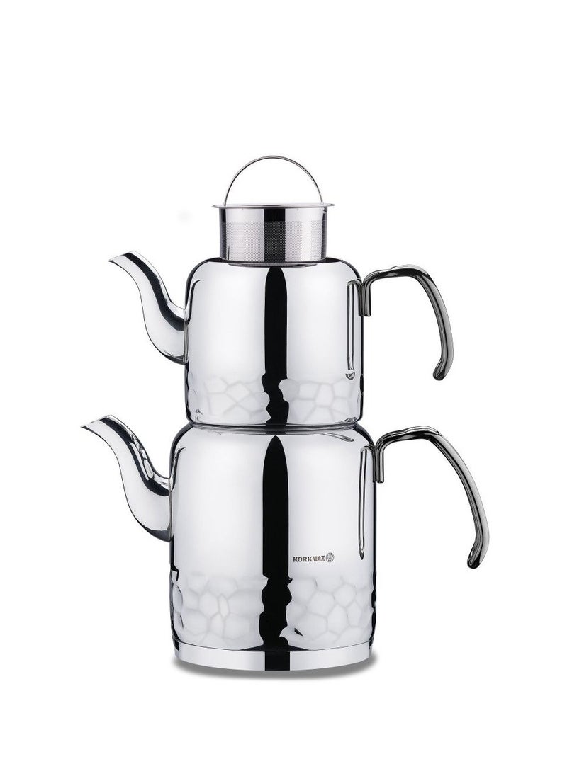 Korkmaz - Korkmaz teapot set, Korkmaz steel steamer, 1.2 liters + 2.2 liters - Image 1