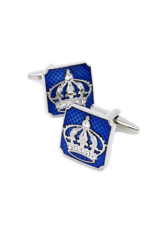 Jonwo Blue Square Royal Crown Crystal Cuff Links For Men Lady In Gift Box Unisex Metal Cufflinks For Business Wedding Anniversary  - Image 1