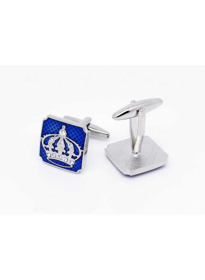 Jonwo Blue Square Royal Crown Crystal Cuff Links For Men Lady In Gift Box Unisex Metal Cufflinks For Business Wedding Anniversary  - Image 5