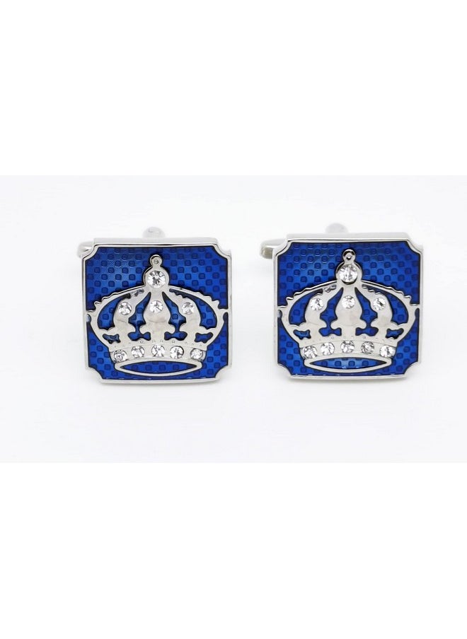 Jonwo Blue Square Royal Crown Crystal Cuff Links For Men Lady In Gift Box Unisex Metal Cufflinks For Business Wedding Anniversary  - Image 3