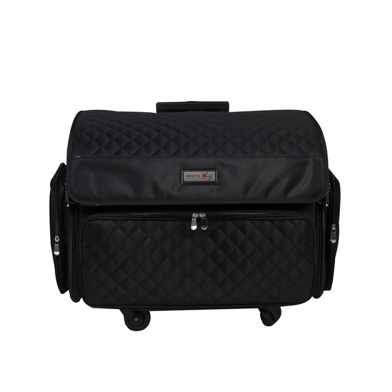 Everything Mary 4 Wheels Collapsible Deluxe Sewing Machine Storage Case Black Rolling Trolley Carrying Bag for Brother Singer Bernina Most Machines Travel Tote Organizer for Accessories