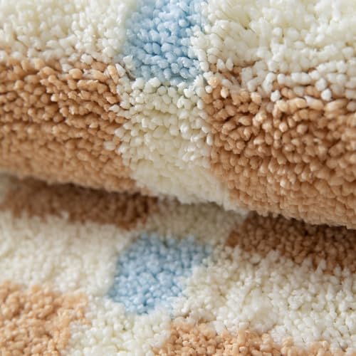 GIB cleaningtool GIB Bathroom Rugs Mat 24" x 16", Extra Soft Absorbent Plush Fluffy Bath Rugs, Non-Slip Washable Bath Mats for Bathroom Floor Shower Home Decor Accessories, Mint Green Cream Checkered with Pink Accents - Image 4