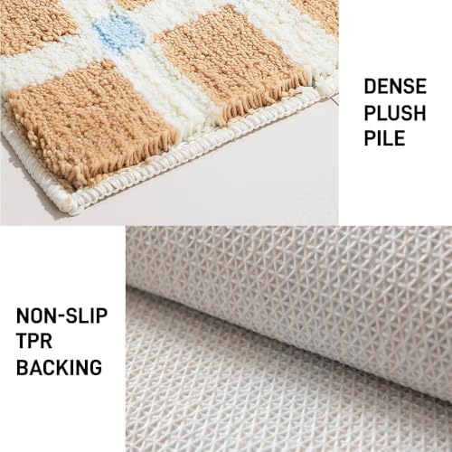 GIB cleaningtool GIB Bathroom Rugs Mat 24" x 16", Extra Soft Absorbent Plush Fluffy Bath Rugs, Non-Slip Washable Bath Mats for Bathroom Floor Shower Home Decor Accessories, Mint Green Cream Checkered with Pink Accents - Image 3