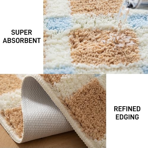 GIB cleaningtool GIB Bathroom Rugs Mat 24" x 16", Extra Soft Absorbent Plush Fluffy Bath Rugs, Non-Slip Washable Bath Mats for Bathroom Floor Shower Home Decor Accessories, Mint Green Cream Checkered with Pink Accents - Image 2
