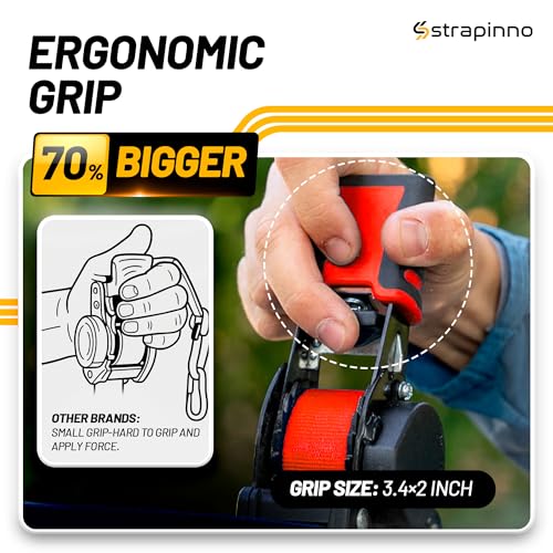 Strapinno Retractable Ratchet Straps (4-Pack), 1 in x 10 ft, 1,500LBS Break Strength, Most Durable Straps and Core, Auto Self Retracting Tie Downs for Truck, Moving, Motorcycle, Bike, Jetski, Kayak - Image 5