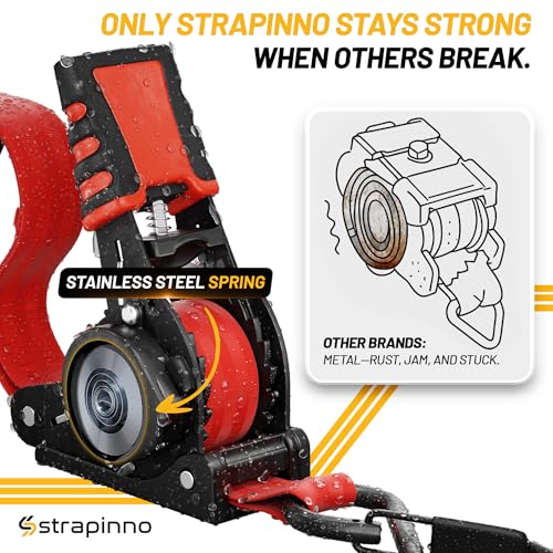 Strapinno Retractable Ratchet Straps (4-Pack), 1 in x 10 ft, 1,500LBS Break Strength, Most Durable Straps and Core, Auto Self Retracting Tie Downs for Truck, Moving, Motorcycle, Bike, Jetski, Kayak - Image 4