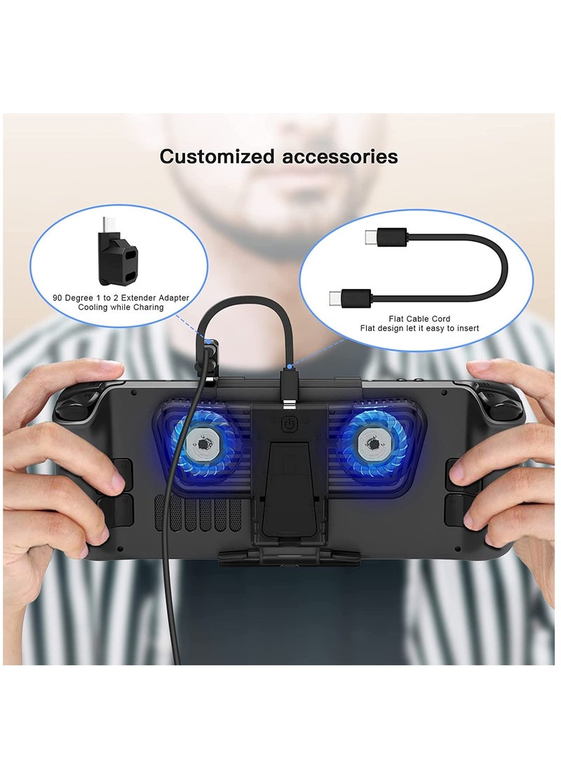 SOLARAE مروحة تبريد RGB لجهاز Steam Deck و Nintendo Switch OLED، قاعدة مروحة تبريد مع حامل و محول USB-C، تعمل بالطاقة من USB-C مع سرعة قابلة للتعديل وإضاءة RGB زرقاء - Image 3