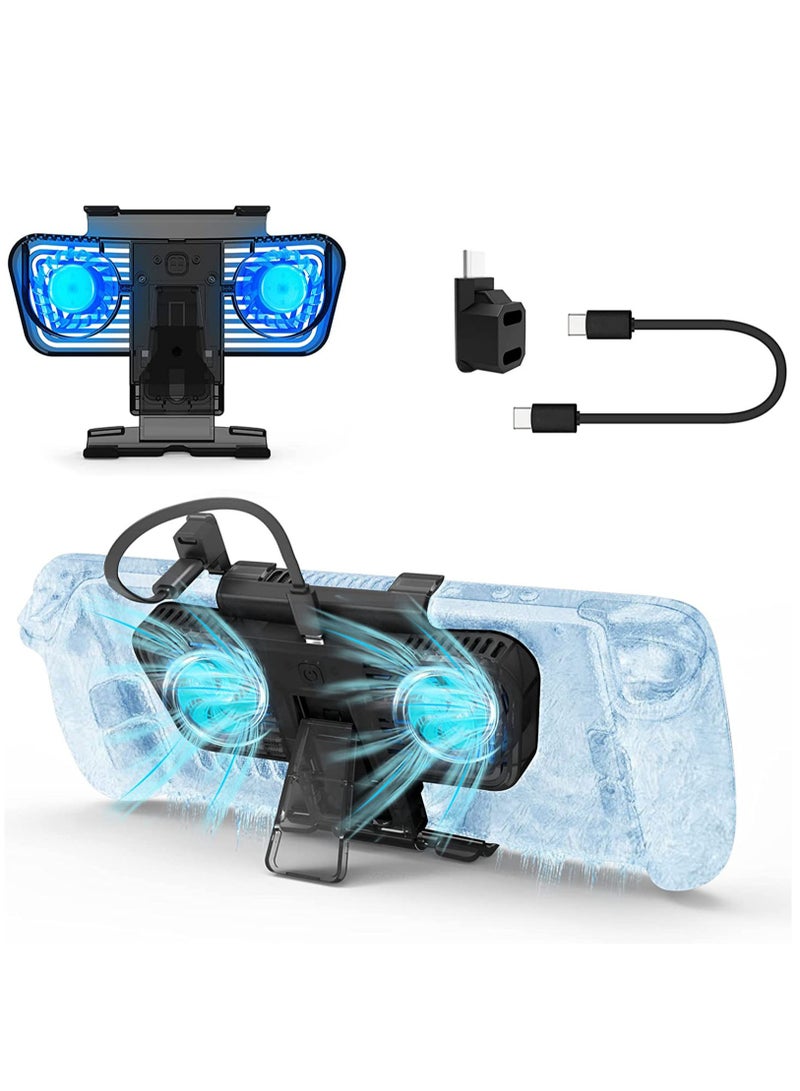 SOLARAE مروحة تبريد RGB لجهاز Steam Deck و Nintendo Switch OLED، قاعدة مروحة تبريد مع حامل و محول USB-C، تعمل بالطاقة من USB-C مع سرعة قابلة للتعديل وإضاءة RGB زرقاء - Image 1