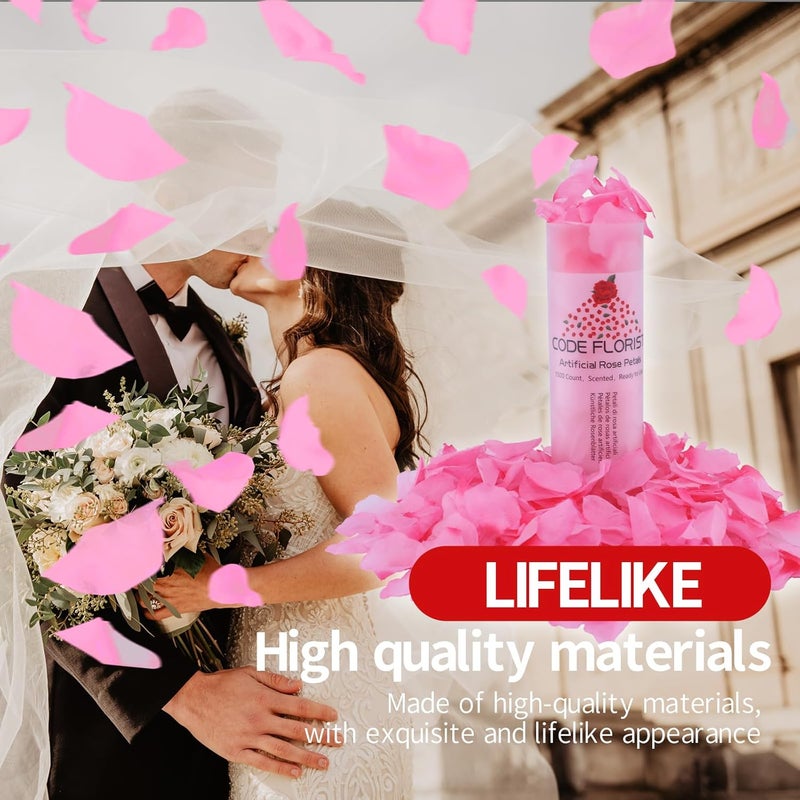 CODE FLORIST كود فلوريست 1500 قطعة بتلات ورد حريري لعيد الحب، بتلات ورد صناعية لليلة رومانسية، الزفاف، ديكورات الزهور لذكرى الخطوبة (منفصلة، معطرة، وردي فاتح ووردي ساخن) - Image 4