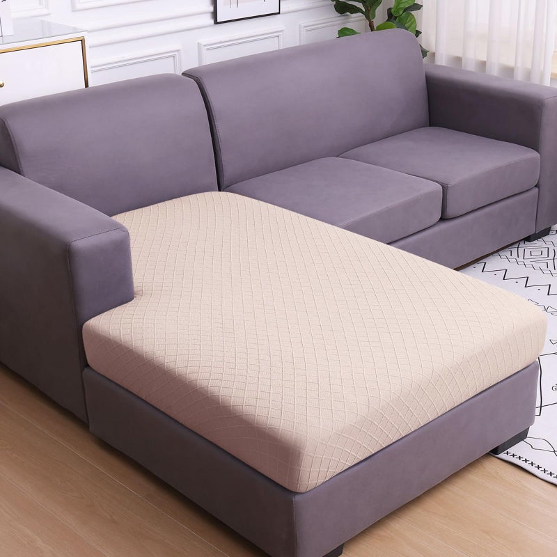 hyha Jacquard Couch Cushion Covers Chaise Lounge Sofa Slipcovers Washable Diamond Lattice L Shape Couch Cushion Covers for Sectional Sofa 1 Piece for Chaise Light Camel