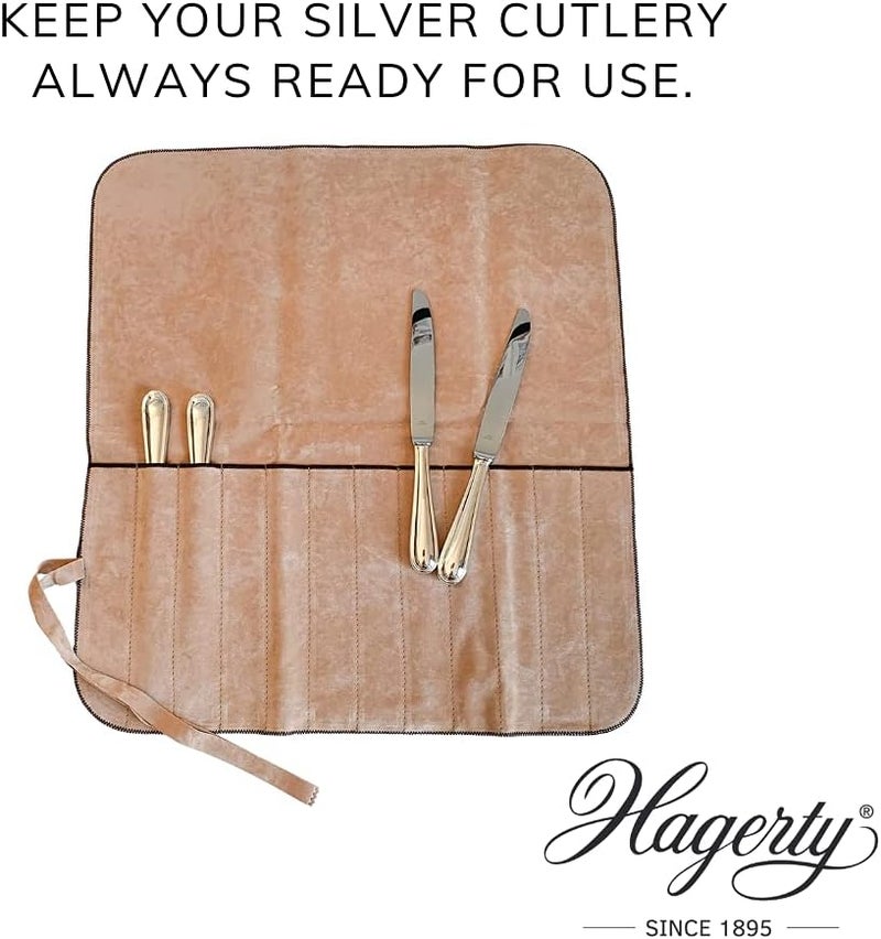 HAGERTY Silver Guard Cutlery Roll I Practical cutlery pouch for silver & silver-plated metal 46.5x51cm I Cutlery storage with tarnish protection I Cutlery holder for table knives with 12 compartments - Image 3
