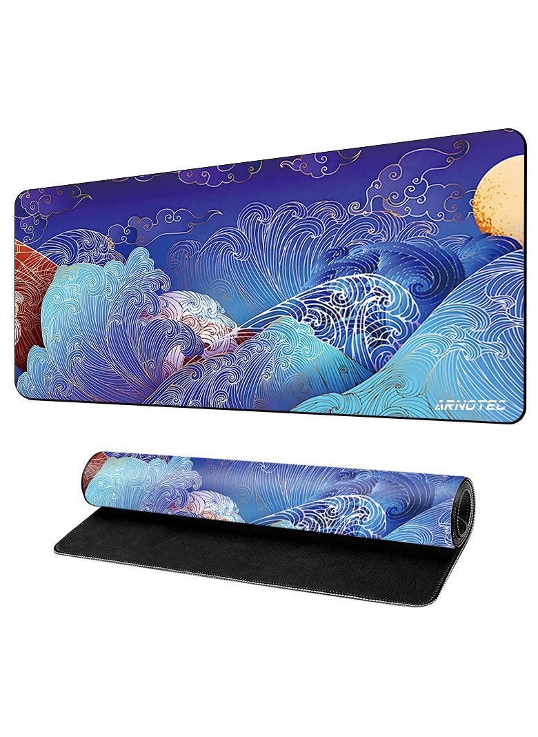 ARNOTEC - Large Mouse Pad 800x300mm Extended Mouse Pad Non-Slip Rubber Base Gaming Mouse pad Office Desk Mat Desk Pad Smooth Cloth Surface wave Keyboard Mouse Pads for Computers - Image 1