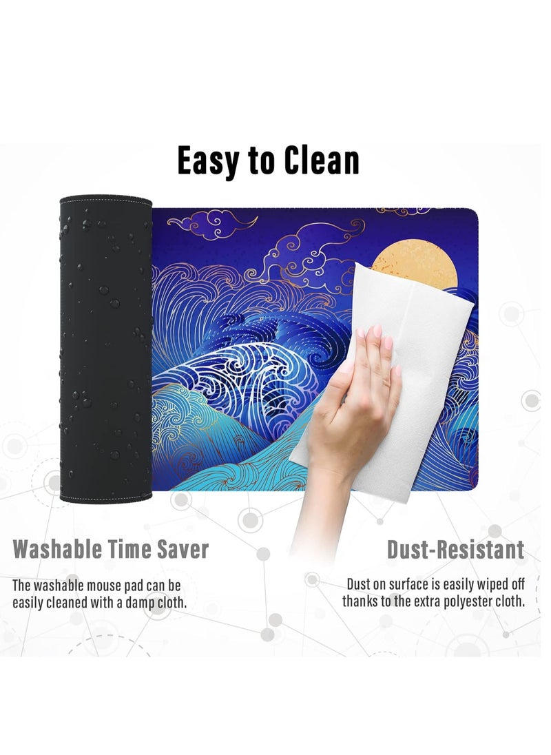 ARNOTEC - Large Mouse Pad 800x300mm Extended Mouse Pad Non-Slip Rubber Base Gaming Mouse pad Office Desk Mat Desk Pad Smooth Cloth Surface wave Keyboard Mouse Pads for Computers - Image 1