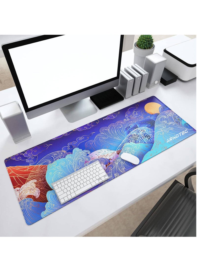 ARNOTEC - Large Mouse Pad 800x300mm Extended Mouse Pad Non-Slip Rubber Base Gaming Mouse pad Office Desk Mat Desk Pad Smooth Cloth Surface wave Keyboard Mouse Pads for Computers - Image 1