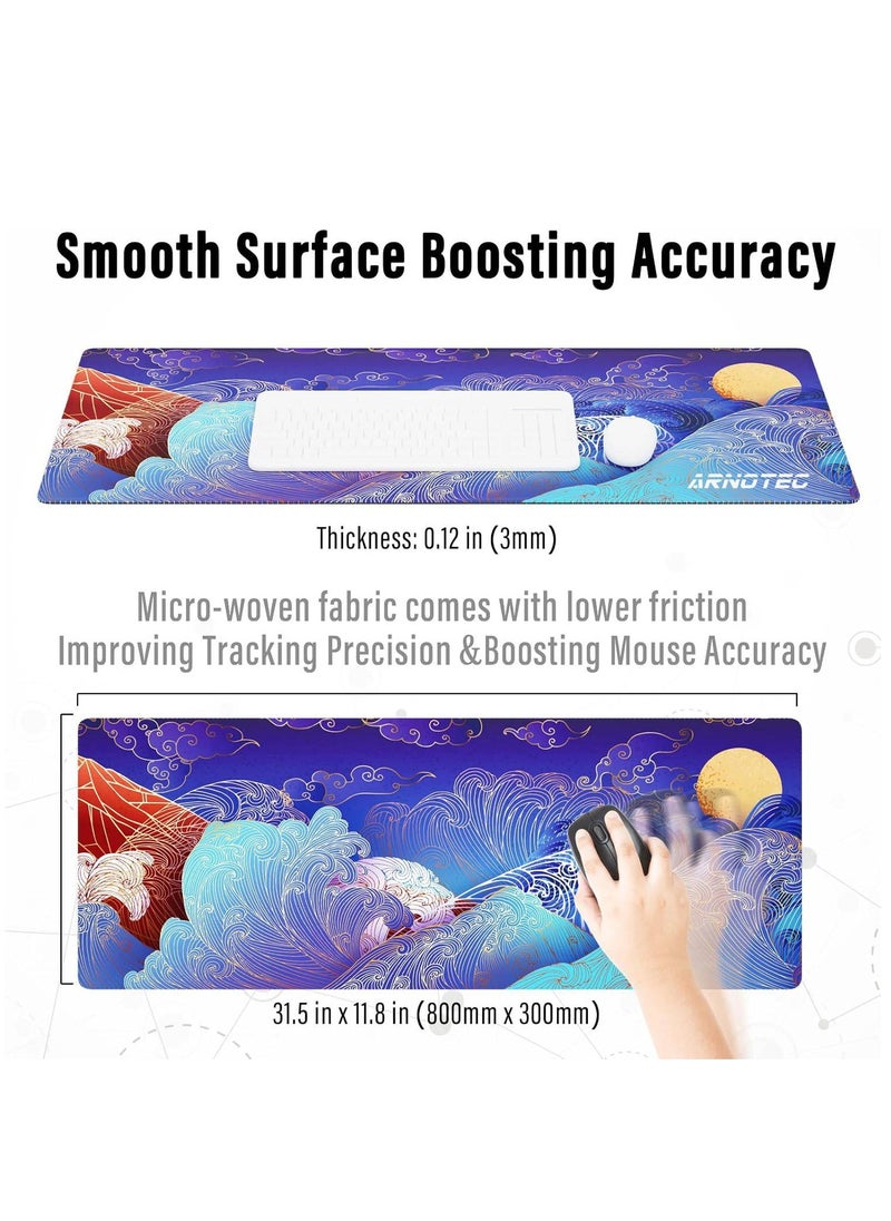 ARNOTEC - Large Mouse Pad 800x300mm Extended Mouse Pad Non-Slip Rubber Base Gaming Mouse pad Office Desk Mat Desk Pad Smooth Cloth Surface wave Keyboard Mouse Pads for Computers - Image 1
