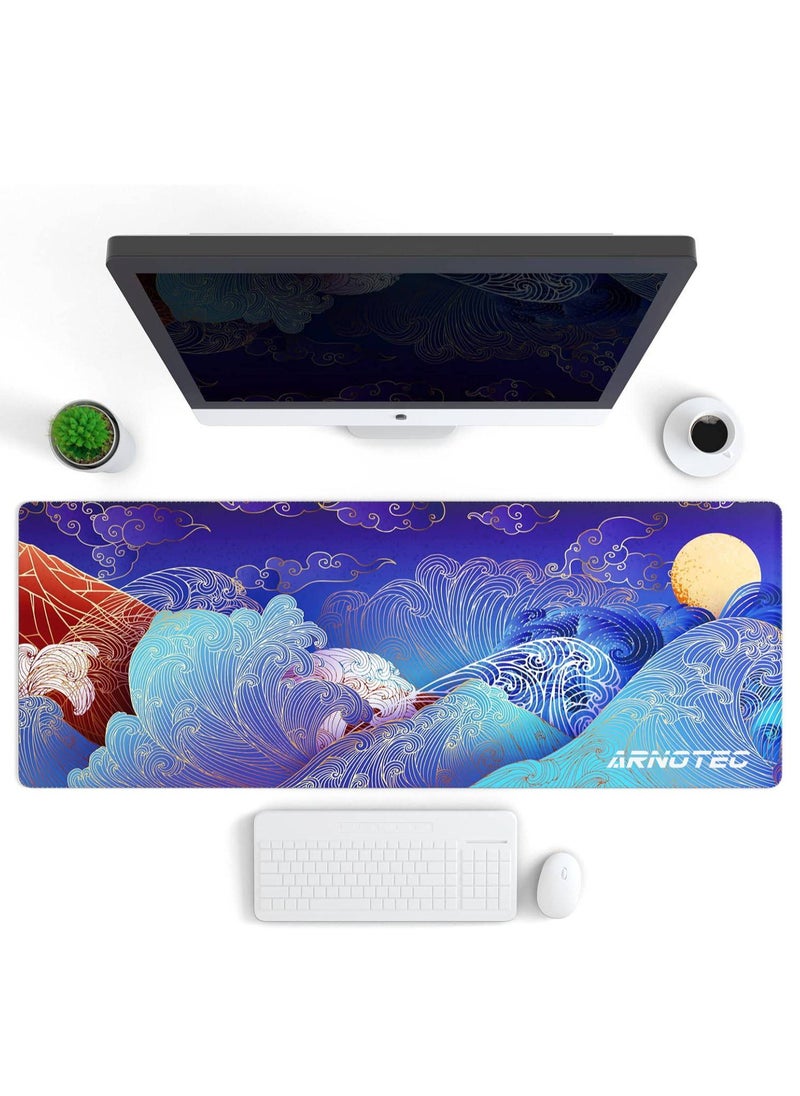 ARNOTEC - Large Mouse Pad 800x300mm Extended Mouse Pad Non-Slip Rubber Base Gaming Mouse pad Office Desk Mat Desk Pad Smooth Cloth Surface wave Keyboard Mouse Pads for Computers - Image 1