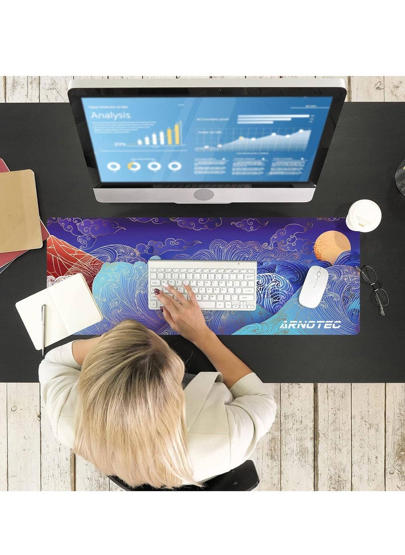 ARNOTEC - Large Mouse Pad 800x300mm Extended Mouse Pad Non-Slip Rubber Base Gaming Mouse pad Office Desk Mat Desk Pad Smooth Cloth Surface wave Keyboard Mouse Pads for Computers - Image 1