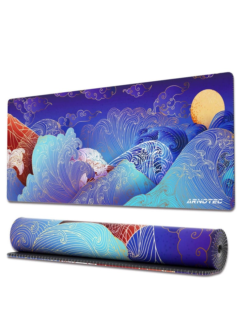 ARNOTEC - Large Mouse Pad 800x300mm Extended Mouse Pad Non-Slip Rubber Base Gaming Mouse pad Office Desk Mat Desk Pad Smooth Cloth Surface wave Keyboard Mouse Pads for Computers - Image 1