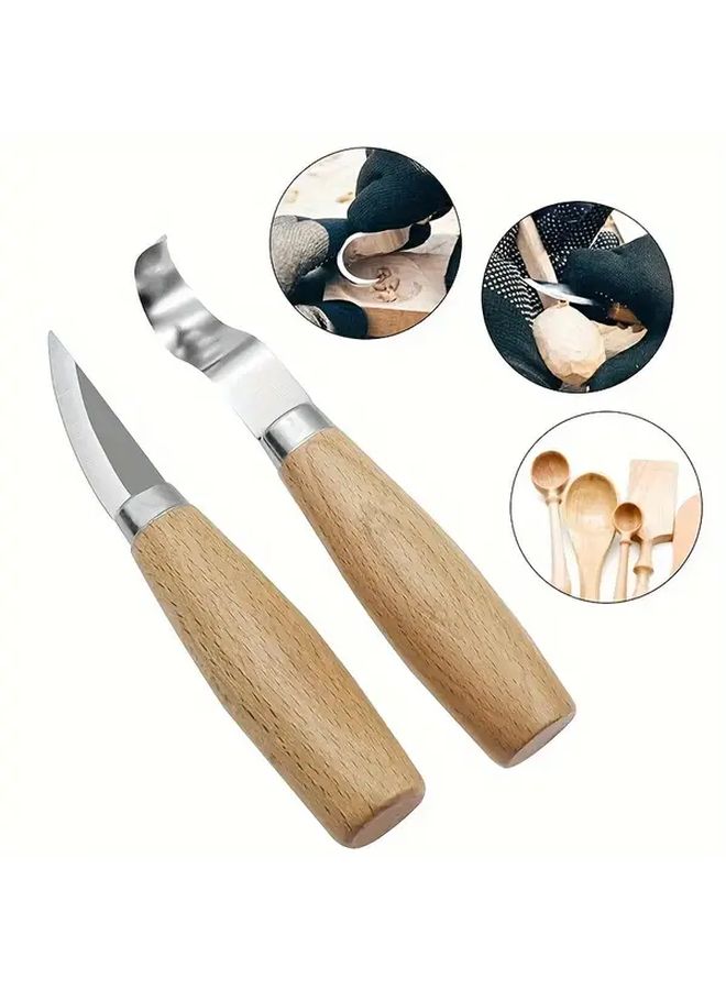 Maple Scimitar Beech Wood Carving Knife Set With Straight And Curved Blades - Image 1