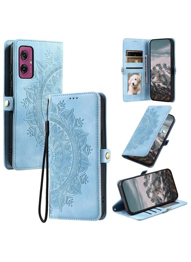 Zaboon - For Motorola Moto G55 Skin Feel Totem Embossed Leather Phone Case(Blue) - Image 1