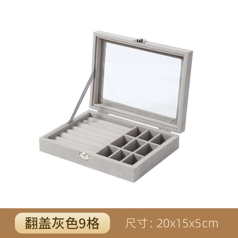 Generic Large capacity flannel jewelry box new ring necklace earrings earrings storage box High sense finishing box dust box Grey