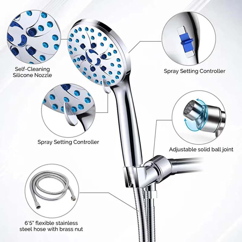 Handheld Shower Head: 8 Spray Functions - Silver Multifunctional Shower for Home Gym Senior Hotel Use - Image 4