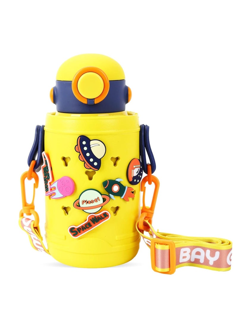 SYOSI Stainless Steel Water Bottle with Straw Lid,500ml Vacuum Insulated Metal Water Bottle,Yellow Space Reusable Double Walled Leak Proof Sports Water Bottle,Flask for Hot Cold Drinks,for Girls Boys Kids  - Image 1