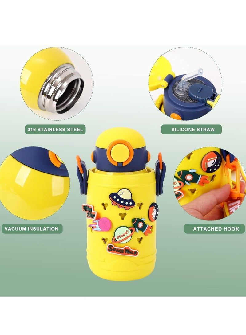 SYOSI Stainless Steel Water Bottle with Straw Lid,500ml Vacuum Insulated Metal Water Bottle,Yellow Space Reusable Double Walled Leak Proof Sports Water Bottle,Flask for Hot Cold Drinks,for Girls Boys Kids  - Image 3